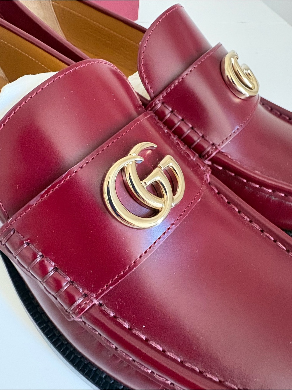 GUCCI Women’s Burgundy Leather Loafers NEW Size 40 / US 10 - Picture 8 of 11